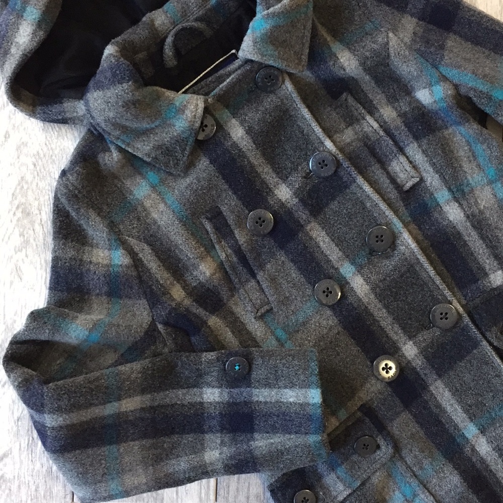 AEO Plaid Pea Coat - Removable Hood